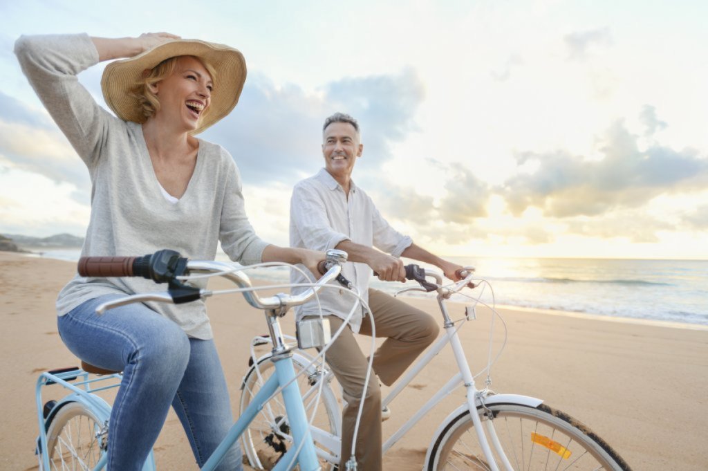 Couple riding bike